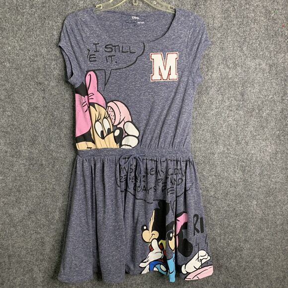 Disney Mini Dress Micky Minnie Gray W/ Graphics & Appliqué Corded Waist Lined - Picture 1 of 8